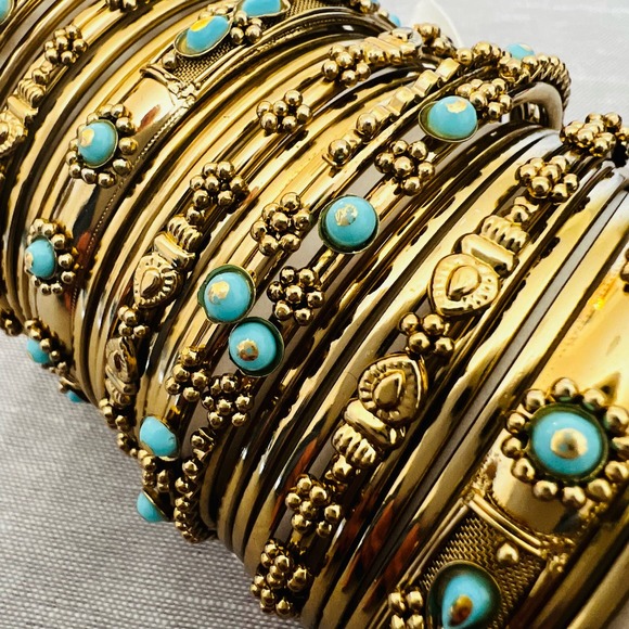 New Amrita Singh Turquoise & Gold 36 Piece Bangle Bracelet Set - Picture 4 of 6